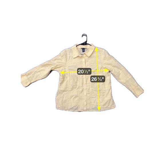 Denim & Co Eyelet Patchwork Button Front Shirt Yellow Sz XL Long Sleeve Boho - Picture 6 of 9